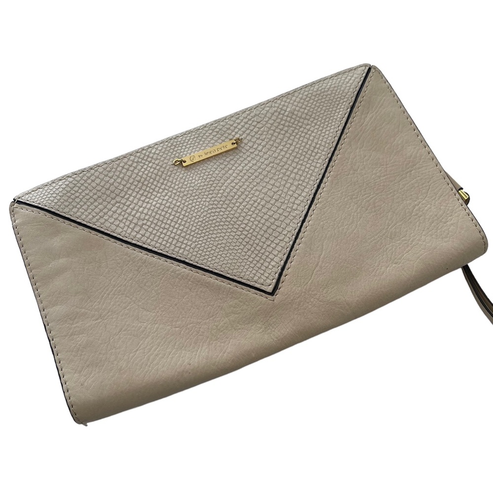 Linea Pelle Grayson Clutch Genuine Leather Studded Detail Cream